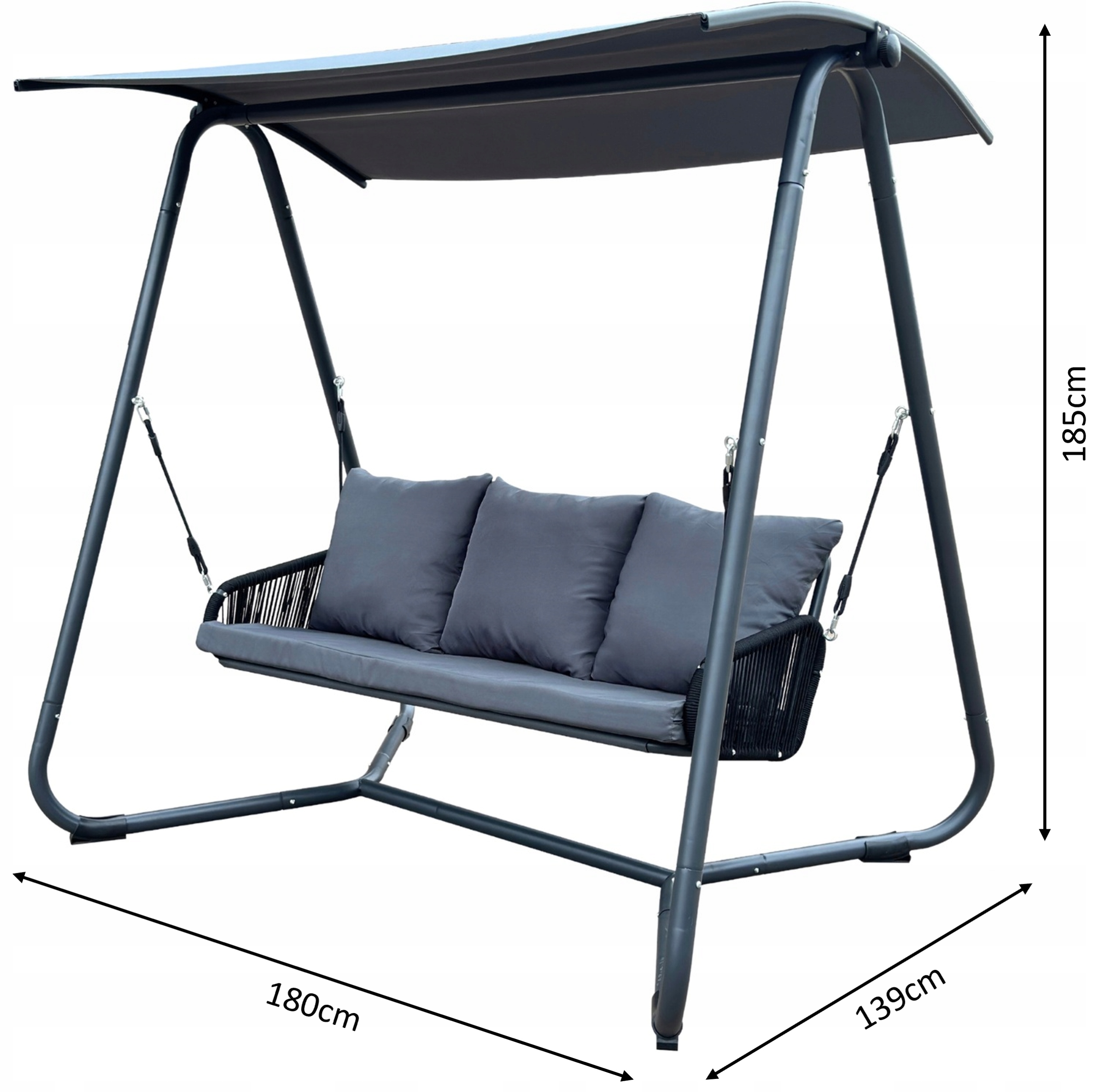 Садова Гірка З Плетеними Підліктниками 180 x 139 x 185 См Антрацитова Premium